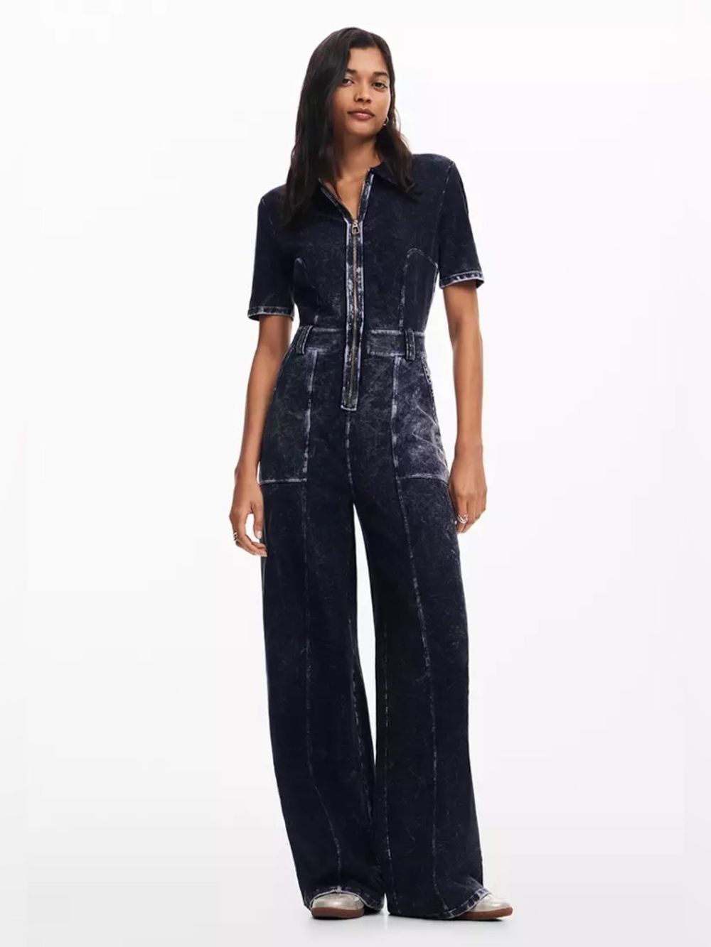 Desigual Woman Washed-effect denim jumpsuit